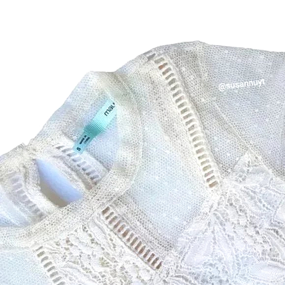 MauricesHigh-Low Ecru Floral Sheer Coquette Lace Short Sleeve-Cap Blouse Top
